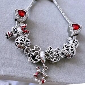 Pandora-like Mickey & Minnie Mouse Love Bead Charm Fits Snake Chain Bracelet